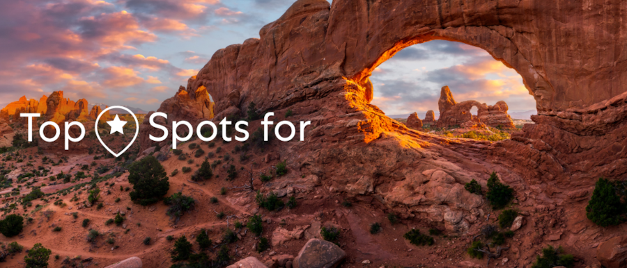 Landscape of canyons with a text overlay that reads: Top Spots for