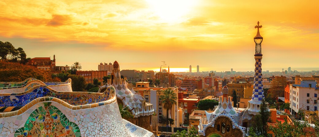 Rooftop view of Barcelona, Spain skyline at dawn