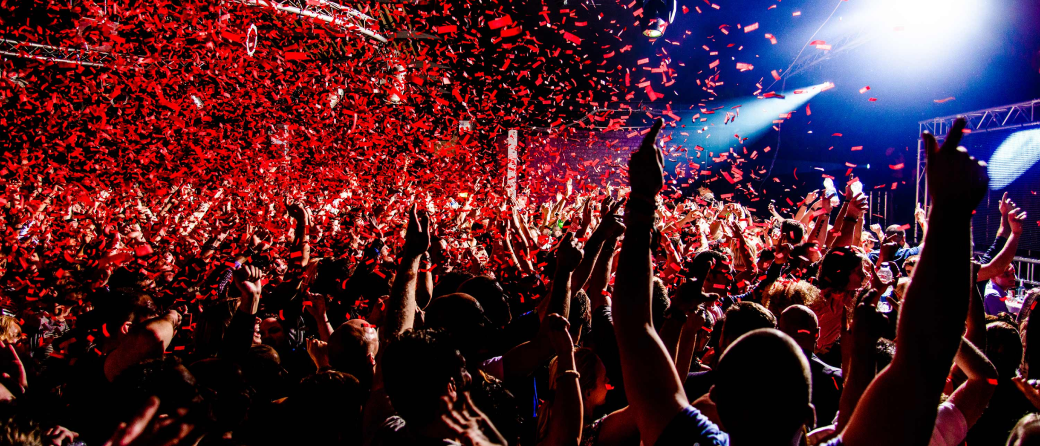 View from the crowd of a rock concert.