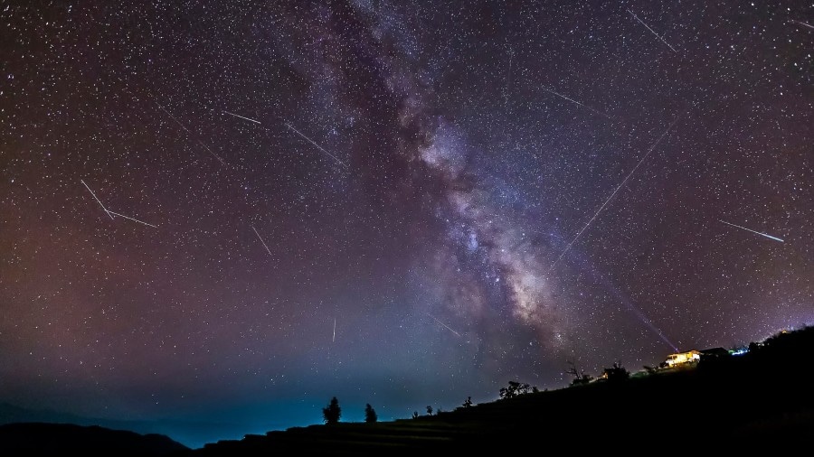 A starry sky with a few people