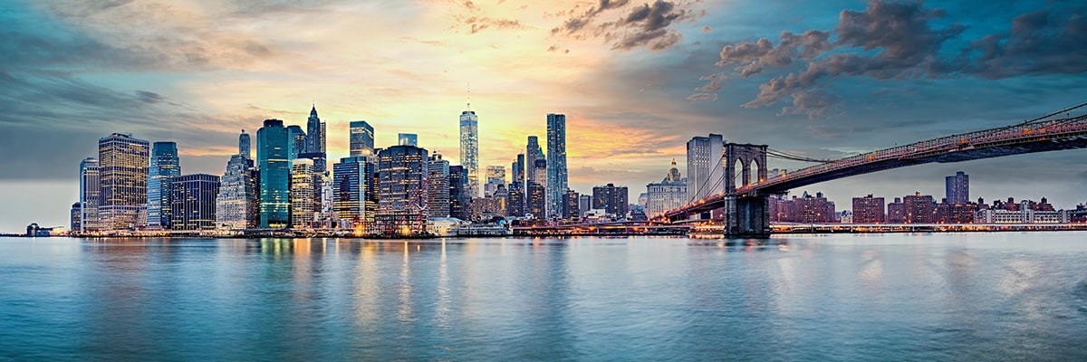New York city sunset panorama.