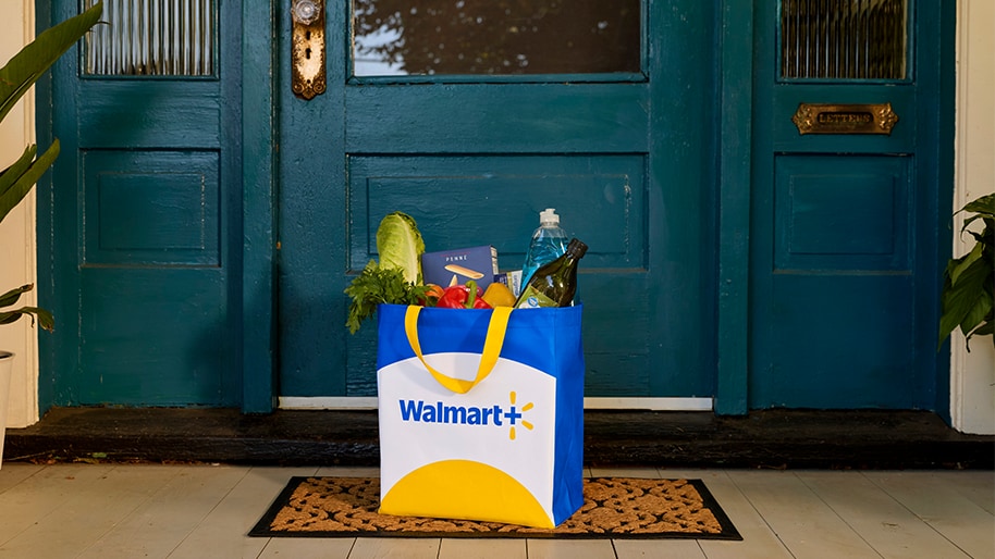 Walmart+ groceries delivered to the front door.
