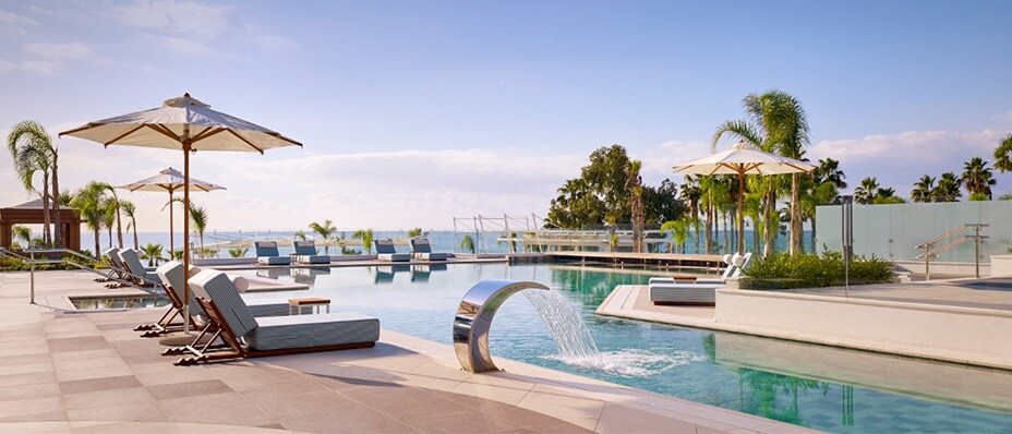 Scenic poolside at the Parklane Luxury Resort & Spa in Limassol.