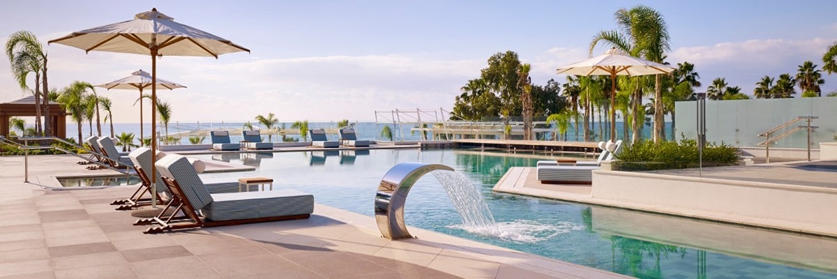 Scenic poolside at the Parklane Luxury Resort & Spa in Limassol.