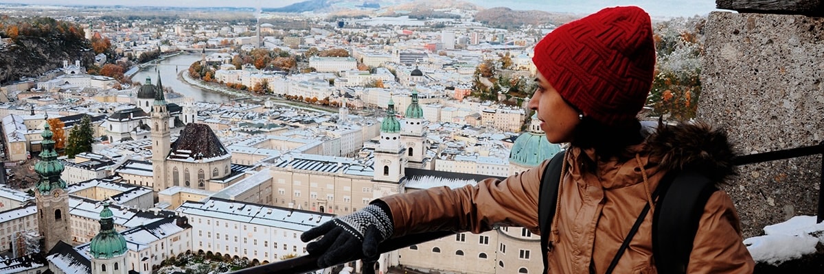 A wintery view of Salzburg, Austria from the Hohensalzburg Fortress.