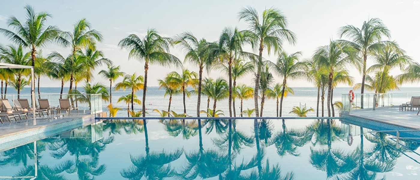 Scenic view of a pool at Hotel Riu Caribe in Cancun, Mexico.