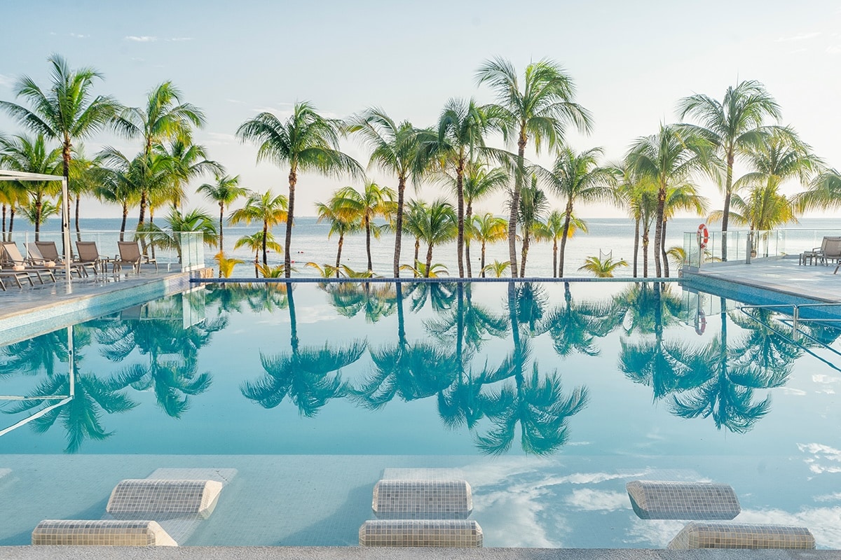 Scenic view of a pool at Hotel Riu Caribe in Cancun, Mexico.