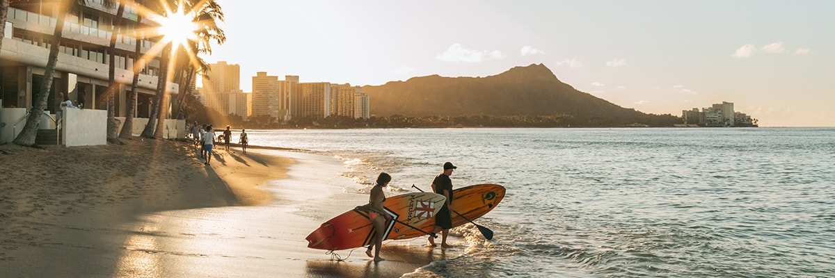 Sunrise at Waikiki Beach, Honolulu, Hawaii.