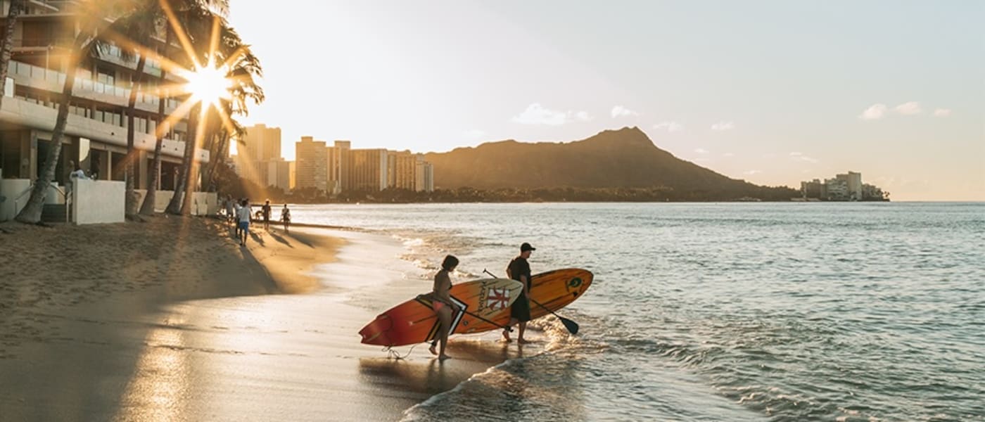 Sunrise at Waikiki Beach, Honolulu, Hawaii.