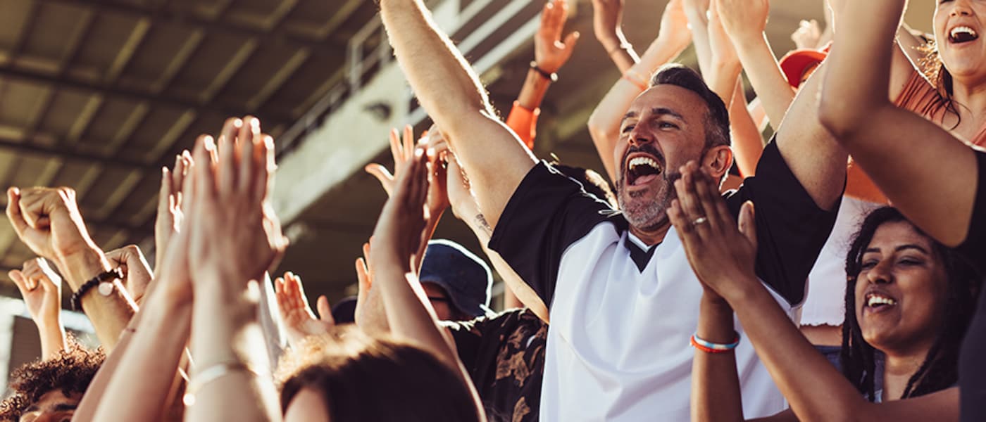 Crowd cheering at soccer match