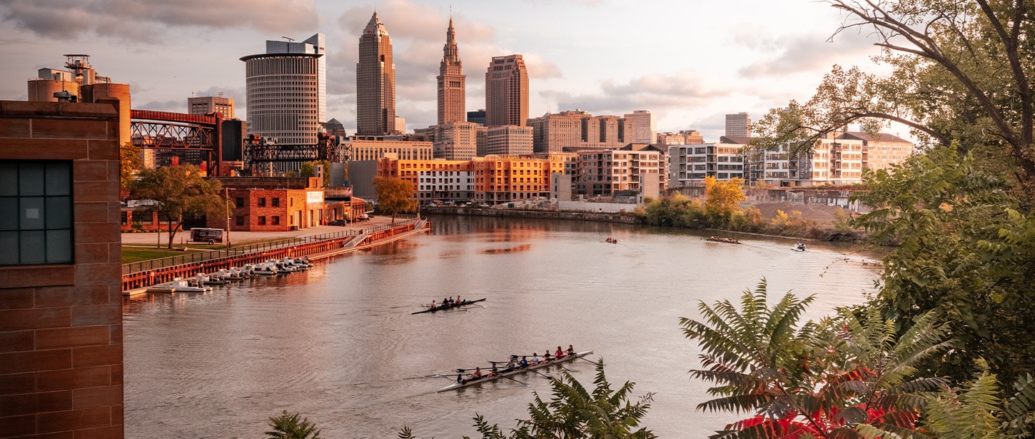 Hero image: A city skyline viewed from a body of water.