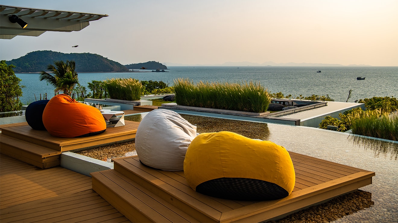 Beanbags overlooking picturesque view